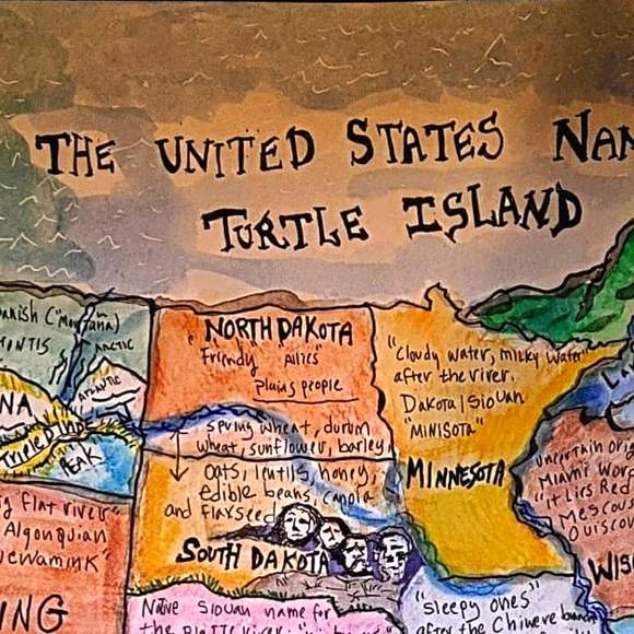 USA Handmade Map cartography painting watercolor pen & ink Earth Day - Picture 8 of 16